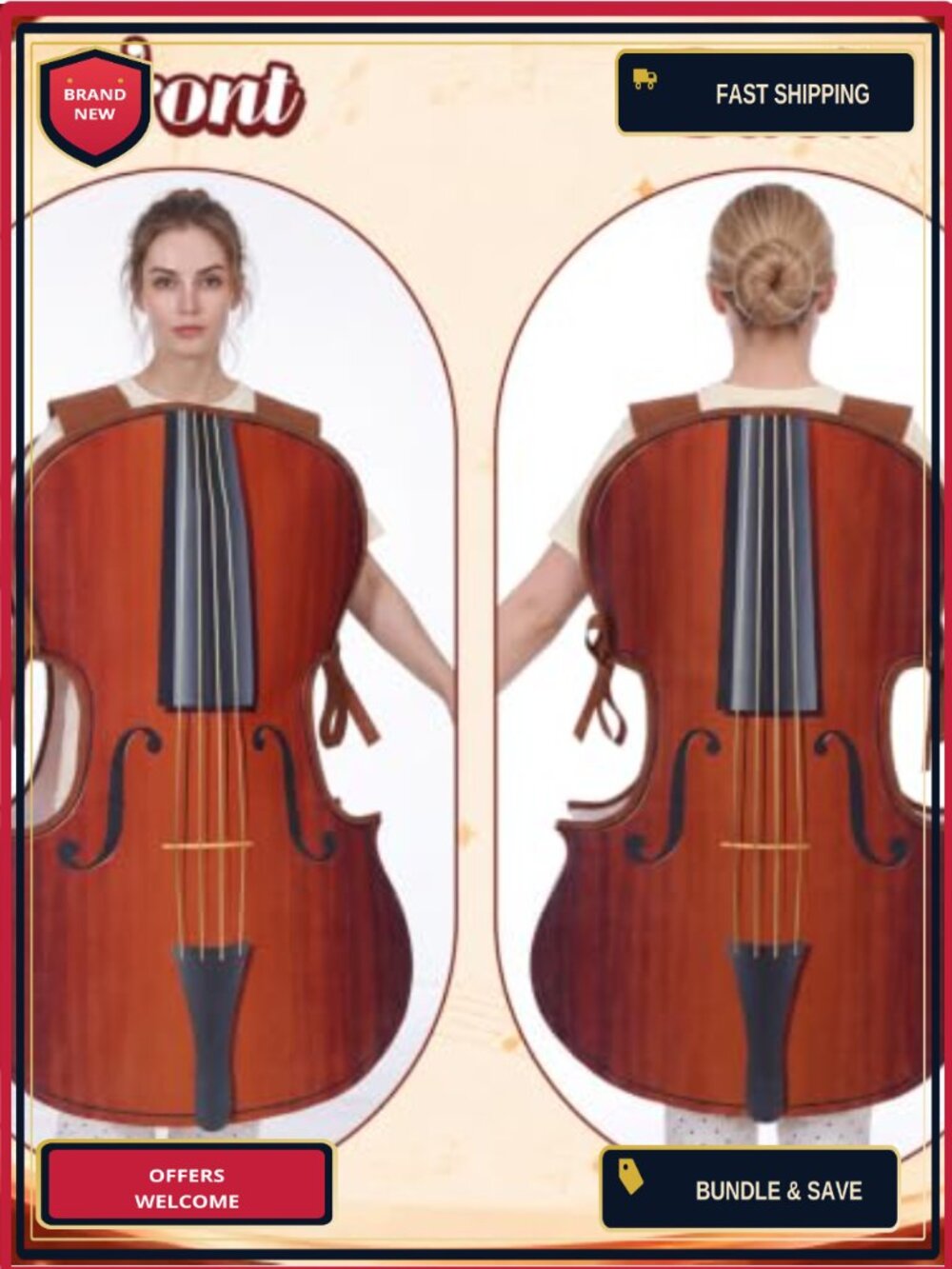 Violin Costume Tunic & Hat Set Felt One Size Music Party Cosplay Outfit - Picture 3 of 6